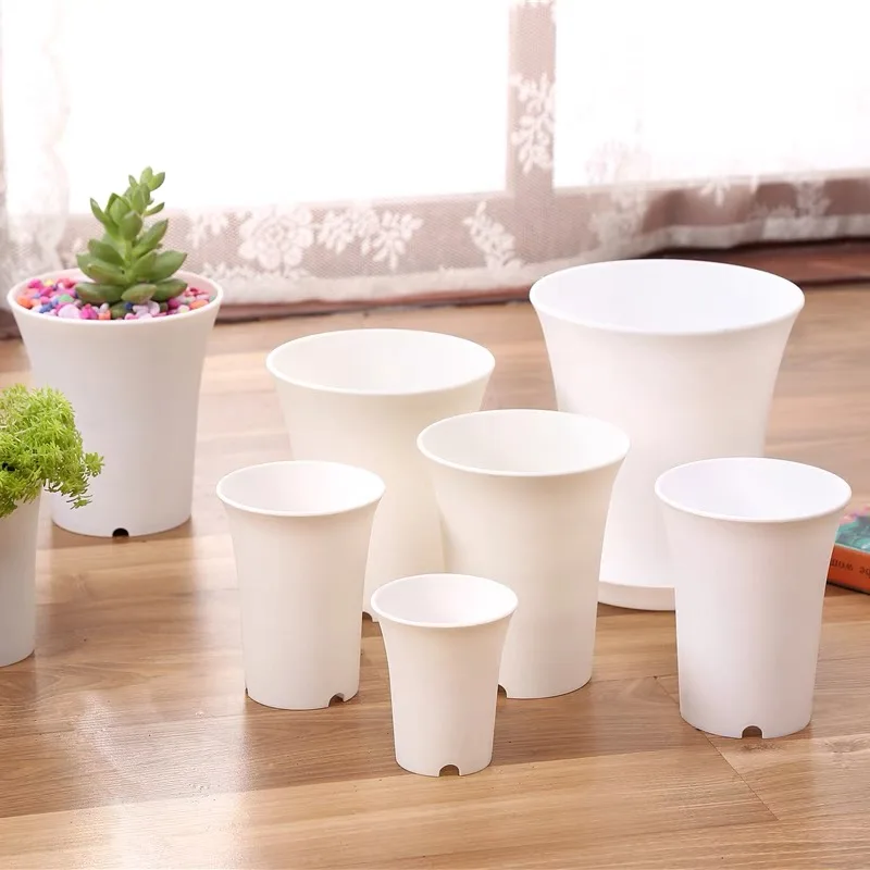 2 ~ 10 ชิ้นสีขาวรอบกระถางดอกไม้พลาสติกสําหรับพืช Succulent, เนอสเซอรี่หม้อ, Grow Box, Breeding Planters, สํานักงานบ้านสวนเครื่องประดับ