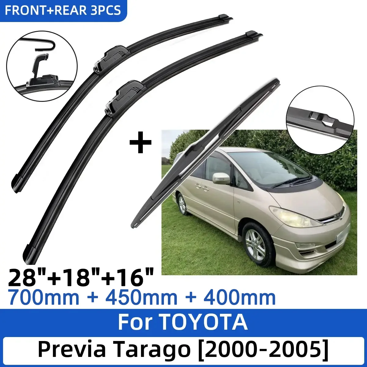 

3PCS for TOYOTA Previa Tarago Estima 2000-2005 26"+18"+16" Front Rear Wiper Blades Windshield Windscreen Window Cutter