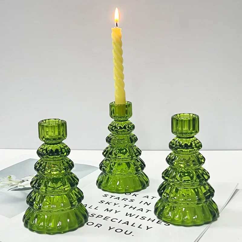 Christmas Tree, Glass Candle Holder, Household Pole, Wax Base, Romantic Dining Table, Candle Holder, Home Decoration Ornament