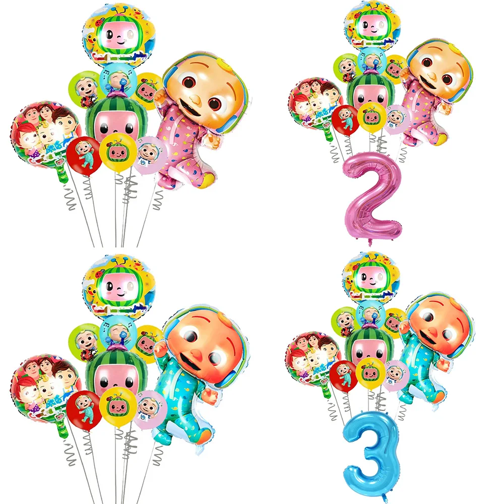 Set de Globos de Dibujos Animados Cocomelon para Niño y Niña, Globos de Sandía de Doble Cara, Decoración para Fiesta de Cumpleaños, Baby Shower, Set de Globos de Número