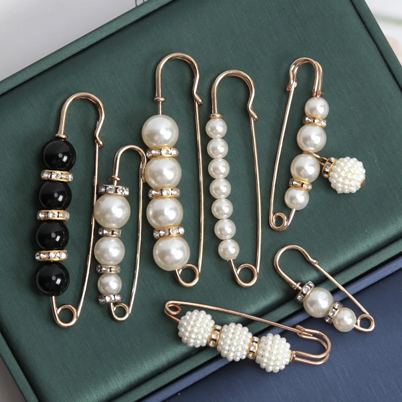 6 Pcs Set Women Fashion Pearl Brooch Waist Cinching Adjustable Skirt Anti-slip Metal Pin Fixed Clothes DIY Scarf Accessories