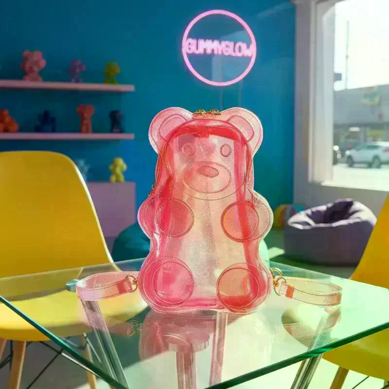 Candy Color Transparent PVC Backpack Y2K Streetwear Bear Shaped Crossbody Bag Cute Girly Shoulder Bag For Girl Birthday Gifts