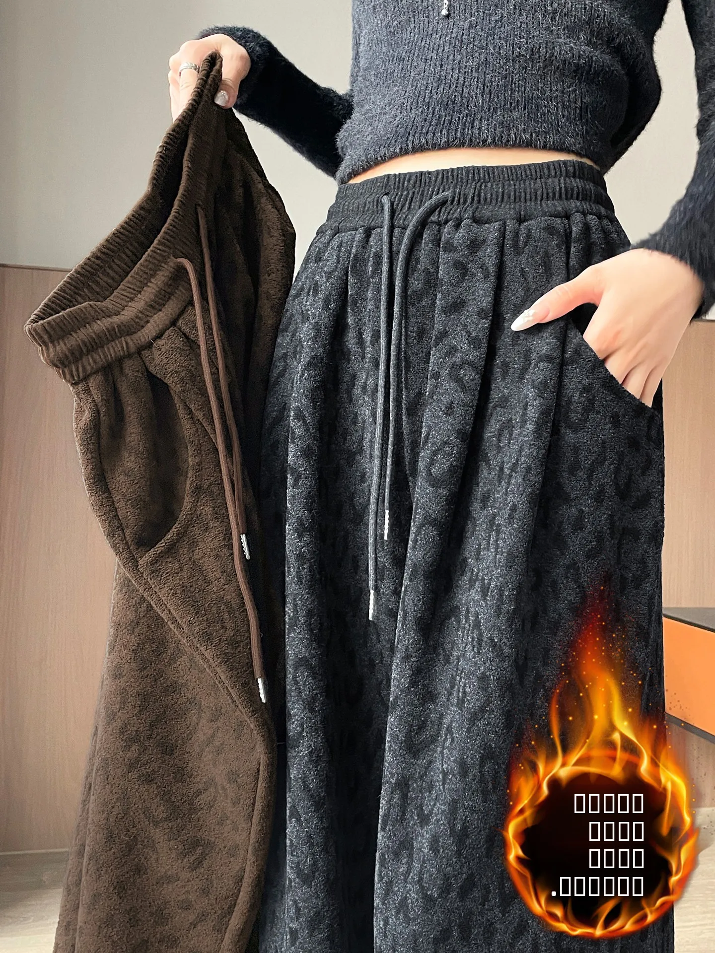 

Американские ретро-штаны из шерсти с леопардовым принтом, широкие, женские, зимние, утепленные, с высокой талией, стройнящие, спортивные, на шнурке...