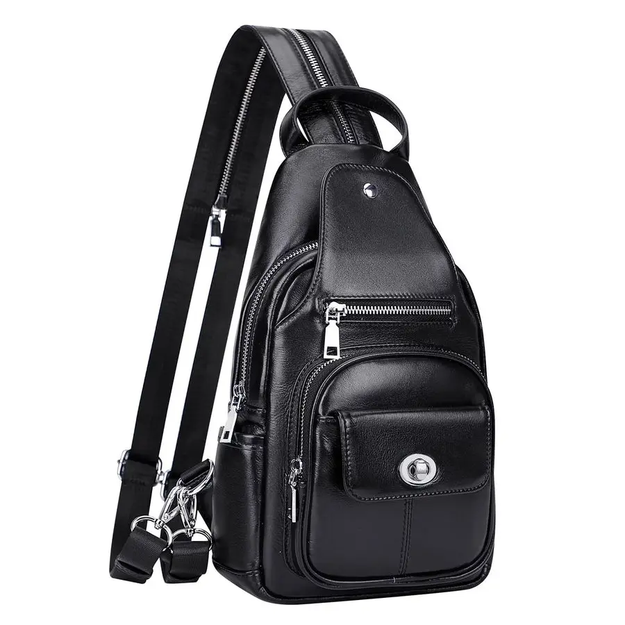 Borsa a tracolla in vera pelle Earth per donna uomo piccola borsa a tracolla causale zaino da pettoO212E classico nero