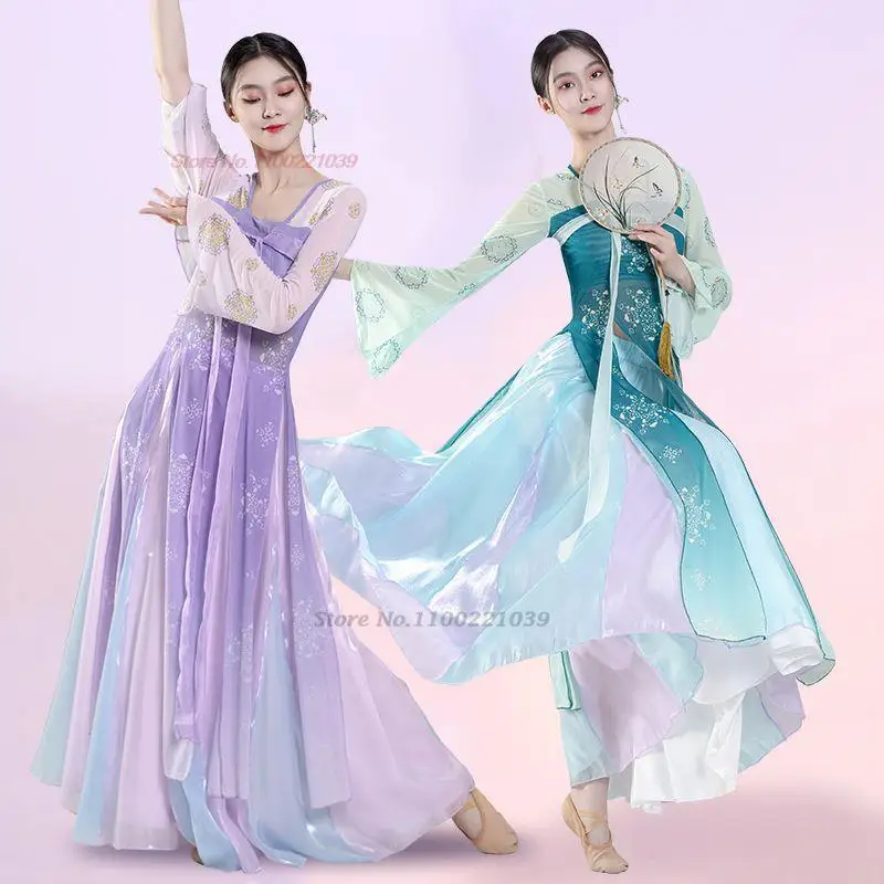 

2024 chinese vintage hanfu fairy dance dress national flower print princess festival outfit folk dress stage performance costume