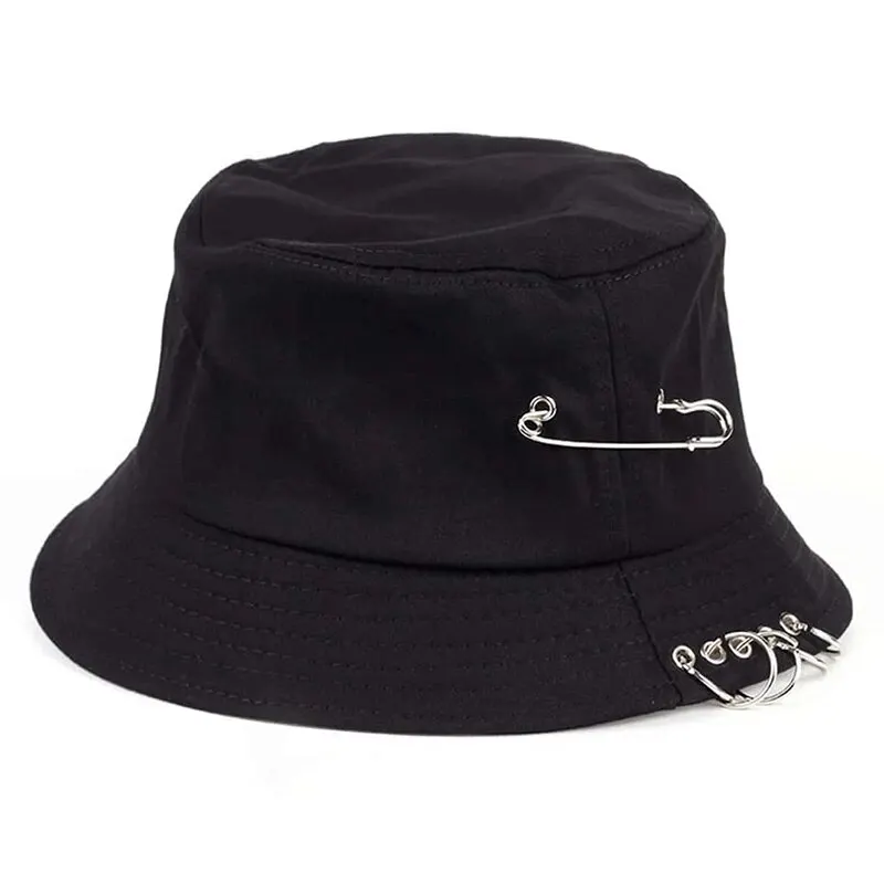 Unisex Solid Color Iron Pin Rings Personality Bucket Hats Fishermen Caps Outdoor Casual Cap Sunscreen Hat