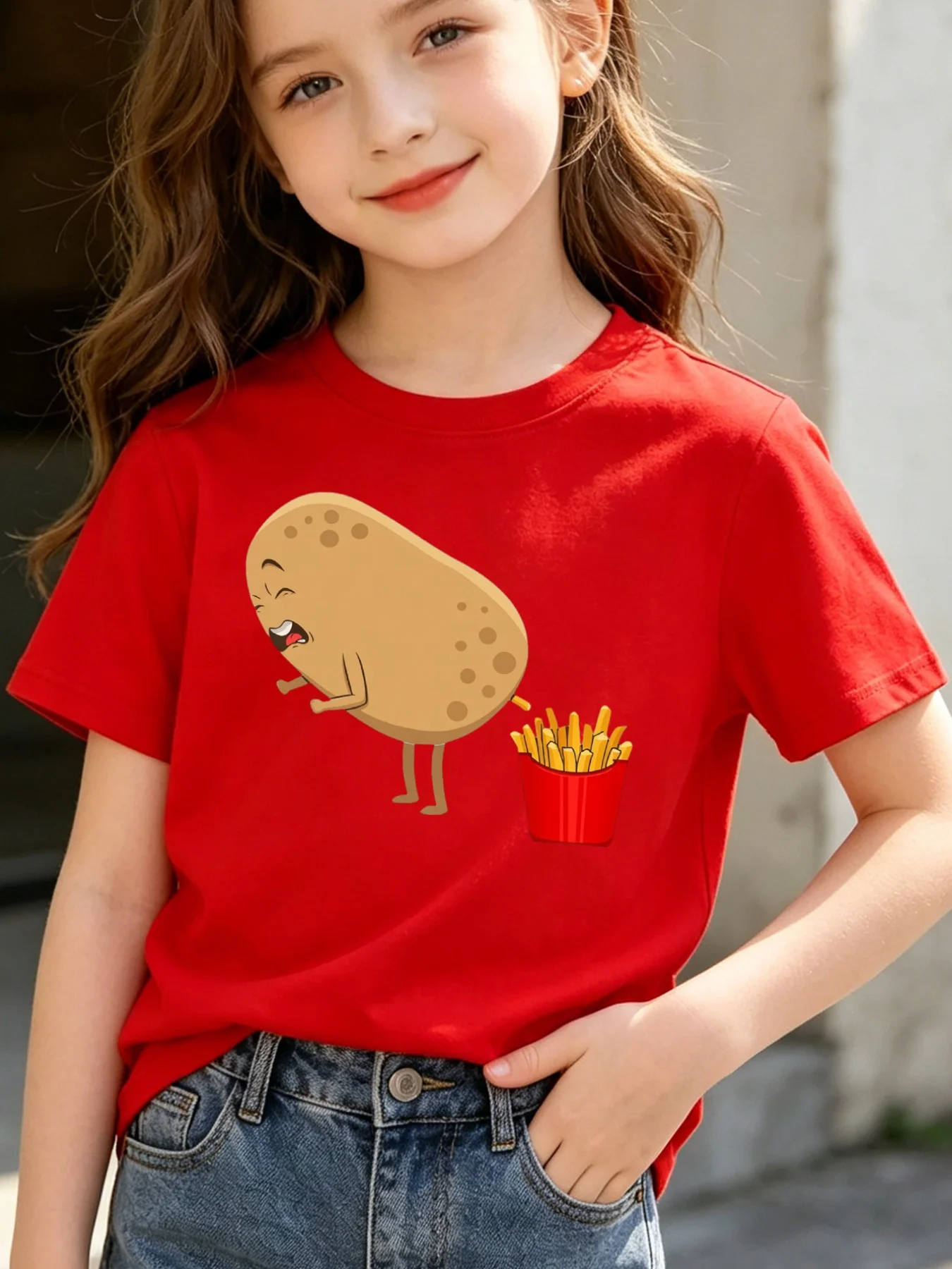 Kids T Shirt Funny Potato French Fries Cartoon Print Boys Girls Family Matching Soft Cotton Short Sleeve Summer Casual Tee