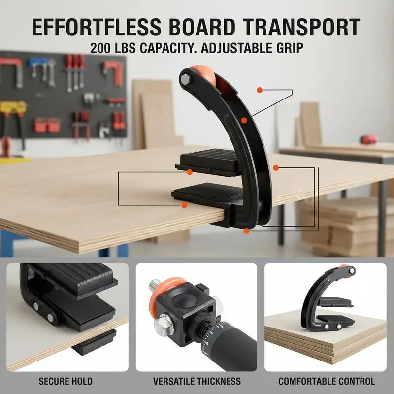 Panel Lifter 0-1 Inches For Construction Renovation Material Transport, 200 lbs Capacity Adjustable Metal Gripper Rubber Handle Sheet Carrier Manual Lifting Tool Plywood Drywall Plastic Board Helper view 6