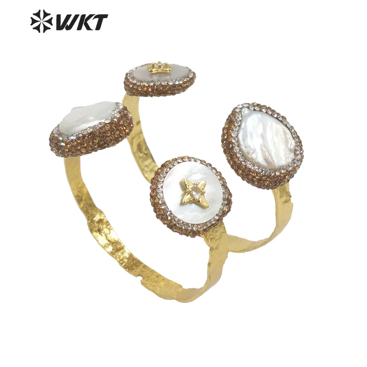 

WT-MPB090 WKT 2023 beautiful style hot sale freshwater pearl women party adjustable gold-plate bracelet jewelry girl bracelet