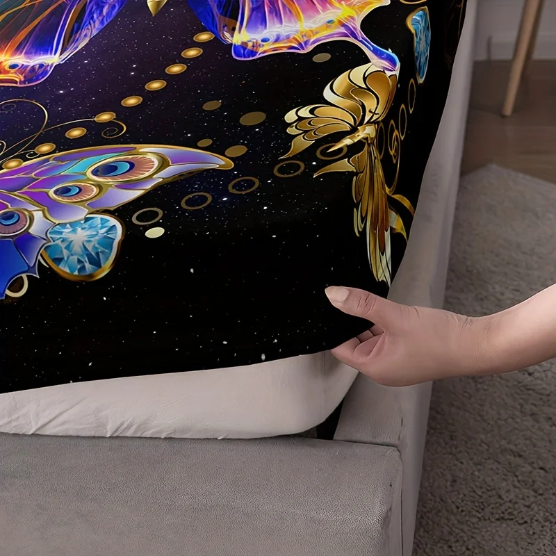 Fashion Luxury Fitted Sheet Set Soft Comfortable Breathable Color Butterfly Print Bedding Set For Bedroom Guest Room