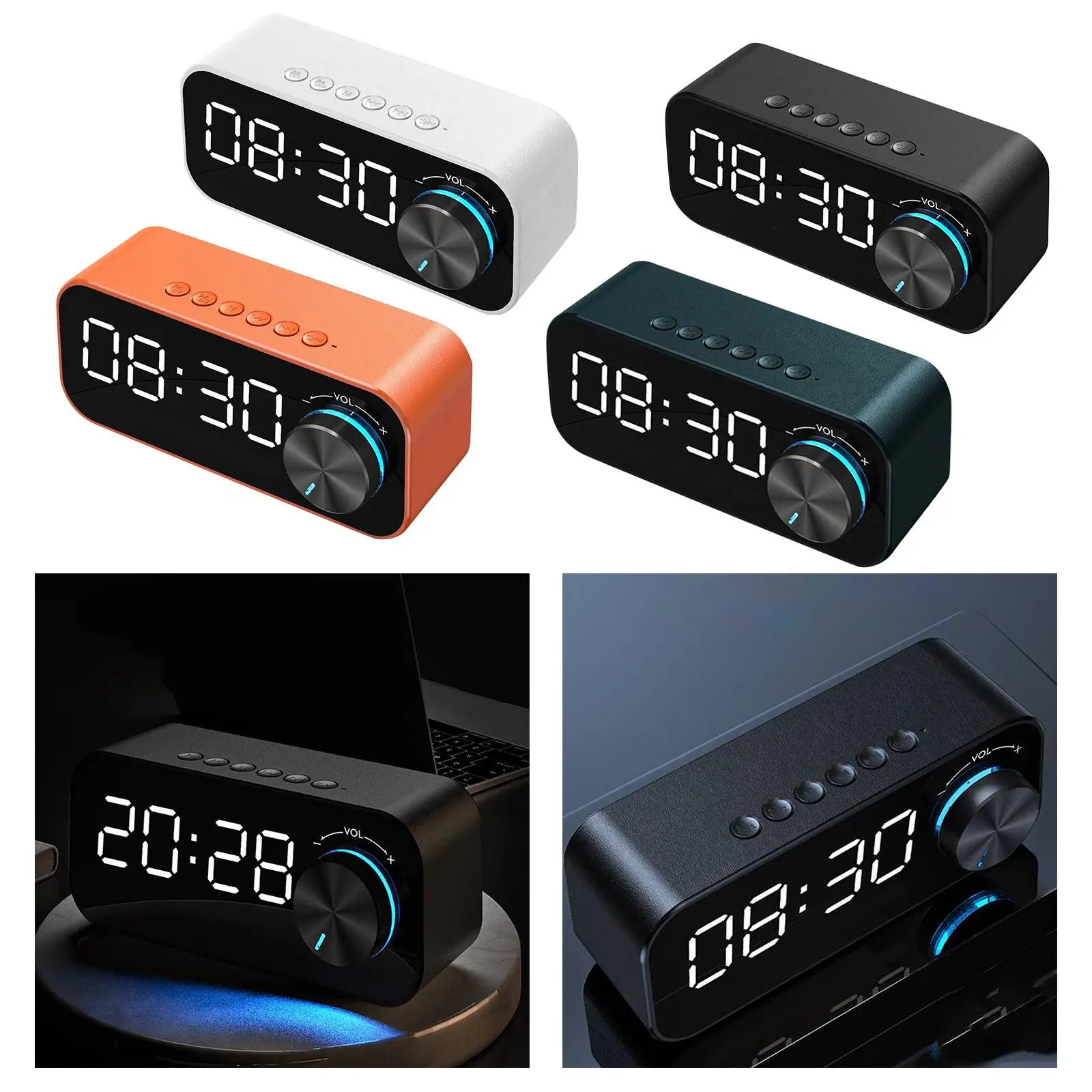 LED Digital Alarm Clock, Rechargeable Mirror Bedside Clock, Subwoofer Music
