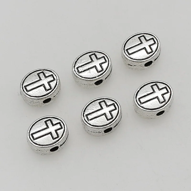 30pcs/Lot Religious Christian Crosses Oval Loose Beads 9x7mm  Handmade Prayer Metal Spacers DIY Jewelry Findings Women/Men