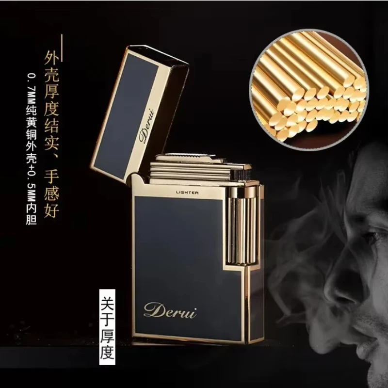 Derui الفاخرة الجانب انزلاق مشرق الصوت نفخ غاز البوتان أخف الغاز المعدني لهب مفتوح التدخين اكسسوارات الرجال هدية أخف وزنا