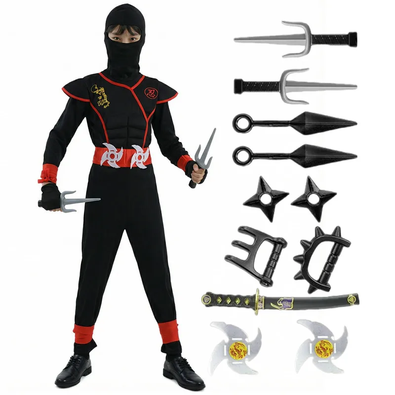 Ninja Costume Set Blue Masked Ninja Halloween Party Dress Up Outfit for Childre… - Image 4