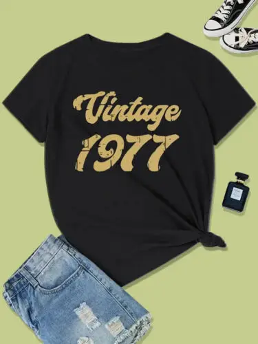 

Womens Vintage Print Cotton T-Shirt Classic Retro Style Tops For Ladies Gift Tee