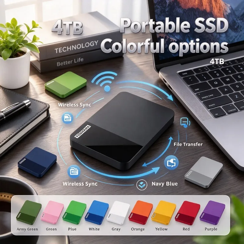 4TB Portable SSD WiFi File Transfer External Solid State Drive for Laptop Desktop Mobile Phone-Multiple Color Options