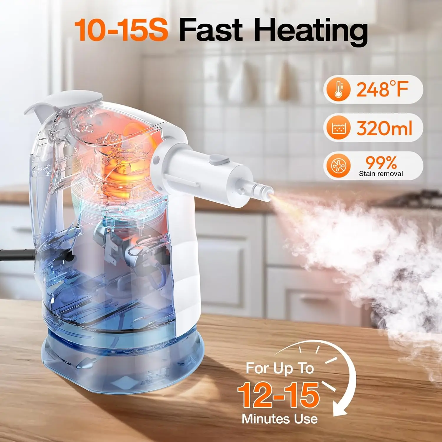منظف وممسحة بخار 10 في 1 مع خزان سعة 320 مل، تسخين سريع، محمول للمطبخ والأرضيات والسيارة #2