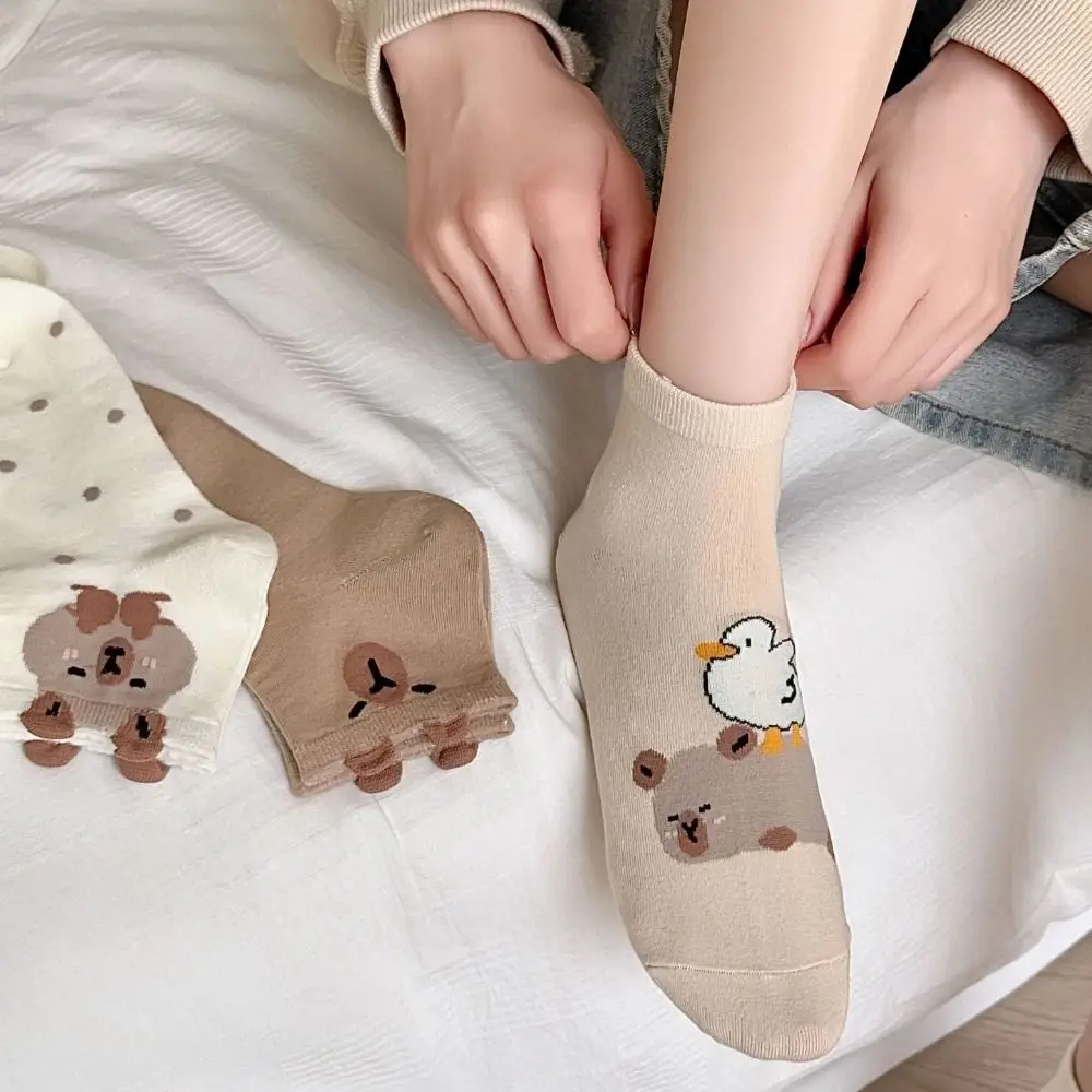 Cotton Capybara Socks Breathable Soft Japanese Casual Hosiery Coffee Cartoon Mid-tube Socks Women