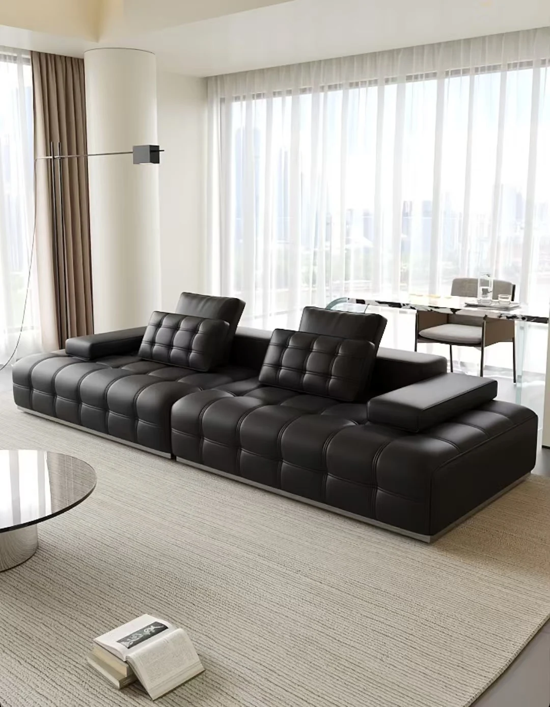 @！2025 Italian Minimalist Lawrence Leather Sofa Set Furniture Living Room Apartment Modern Simple Straight High Quality Sofa