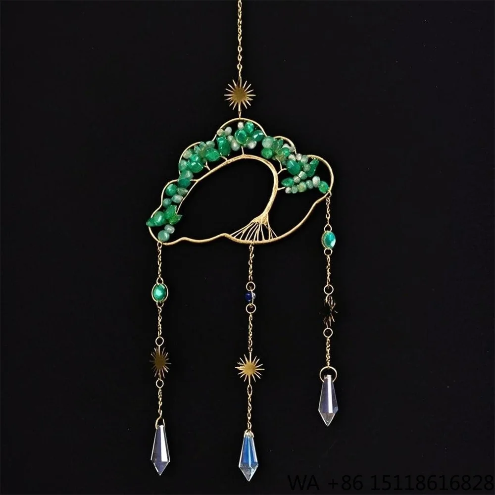 Luminous Pink Feather Dream Catcher Wall Art Deco Gemstone Gravel Wind Chime