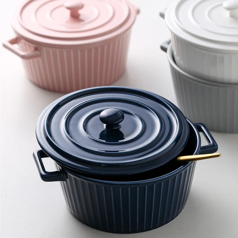 

Large Ceramic Bowl with Lid, Binaural Heat-Resistant Ceramic Bowl Set, Household Tableware, Kitchen Aid