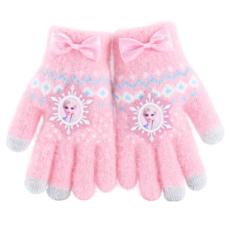 Детские перчатки Disney для девочек, осенне-зимний стиль, теплые теплые перчатки с полным пальцем для девочек, принцесса Айши