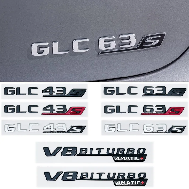لمرسيدس بنز فضي أسود X253 C253 GLC43 GLC63 GLC63s GLC 63 S AMG شعار V8 BITURBO 4MATIC 4MATIC + شعارات شارات