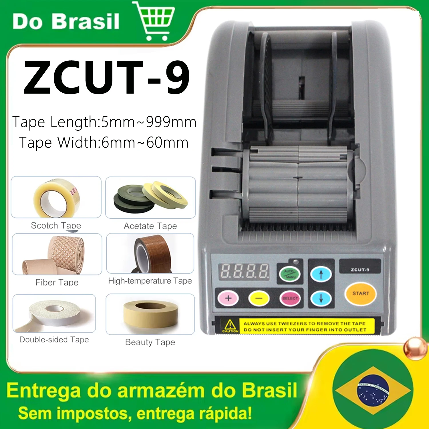 

ZCUT-9 Automatic Tape Cutting Machine Paper Slitting Dispenser 6-60mm Packaging Adhesive Electric Tape Cutter ShippingfromBrazil