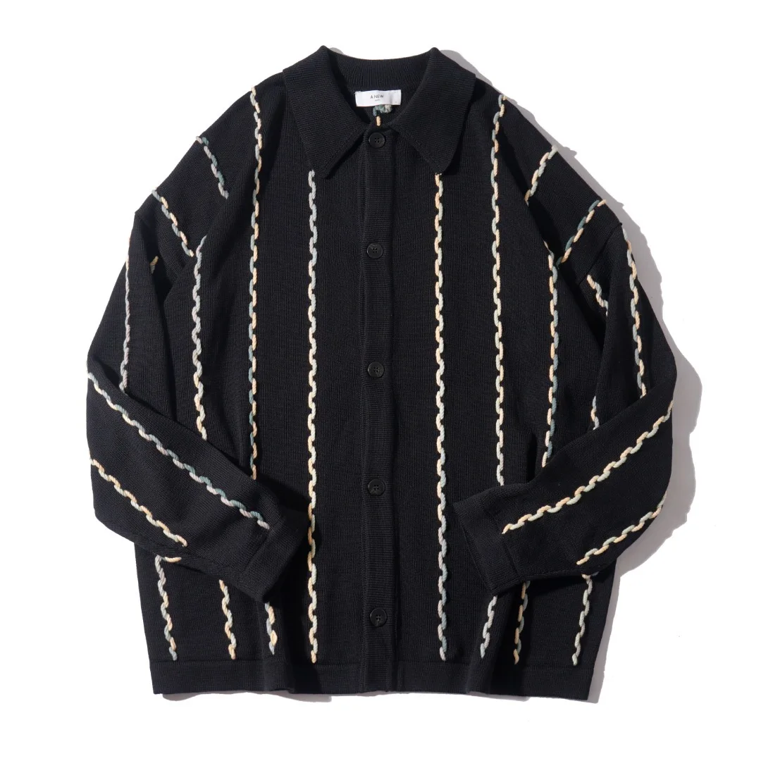 Black relaxed and loose handknitted sweater cardigan coat for autumn and winter new style Korean version casual knitted clothing