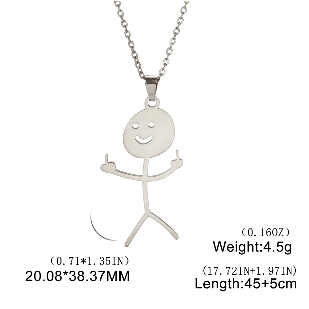 COOLTIME Stickman Anhänger Halskette für Männer Frauen Edelstahl Mittelfinger Geste Kette Halskette Schmuck Geschenk – Detail 1