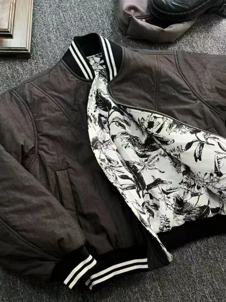 

American Retro Men's Baseball Jaet Double-Sided Wear Loose Fit Cotton Outerwear Folded Texture Warmth Teen Casual Sle