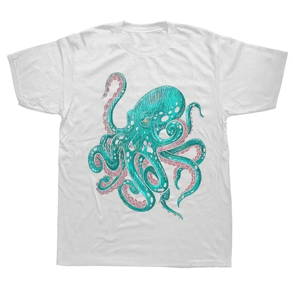 Retro Octopus T-shirt, Marine Biology, Green Marine Life Design, Crew Neck T-shirt, Short-sleeved T-shirt, Clothing, Casual Y2K