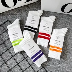 1 Pair Rib Knitted Thick Thread Stacked Socks Men And Women Striped Mid Tube Sports Socks Autumn Winter Basic Casual Socks 2024