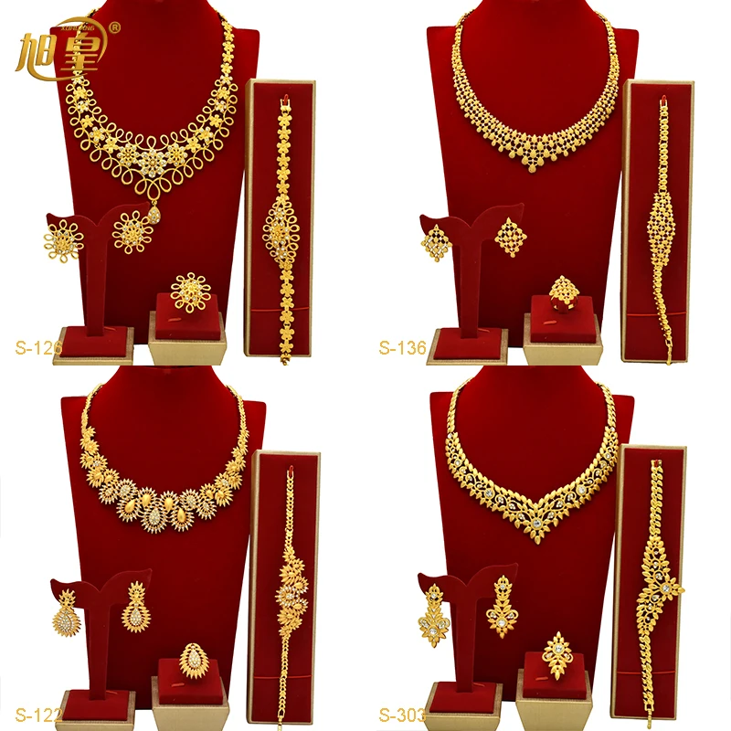 

XUHUANG Fashion Crystal Necklace Earrings Sets For Women Anniversary Indian Bridal Gold Color Jewelry Set Dubai Whoelsale Gifts