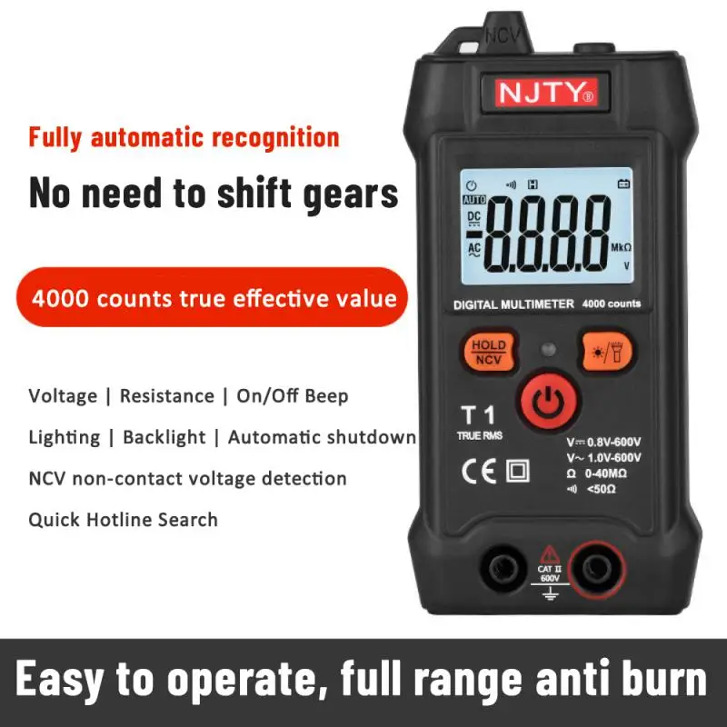 T1 Mini Digital Multimeter 4000 Counts Auto Ranging TRMS /DC resistance NCV with Backlight+flashlight Multi metro