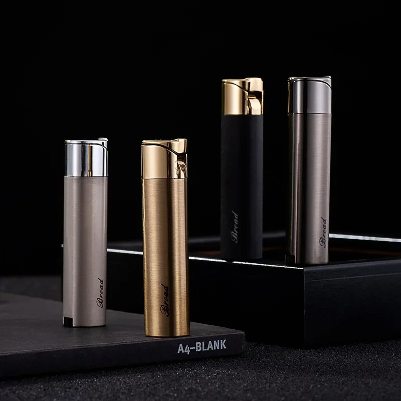 Fashion Cylindrical Windproof Lighter Inflatable Cool Trend Men's Personalized Press Type Blue Lighter Flame Gadgets for Men