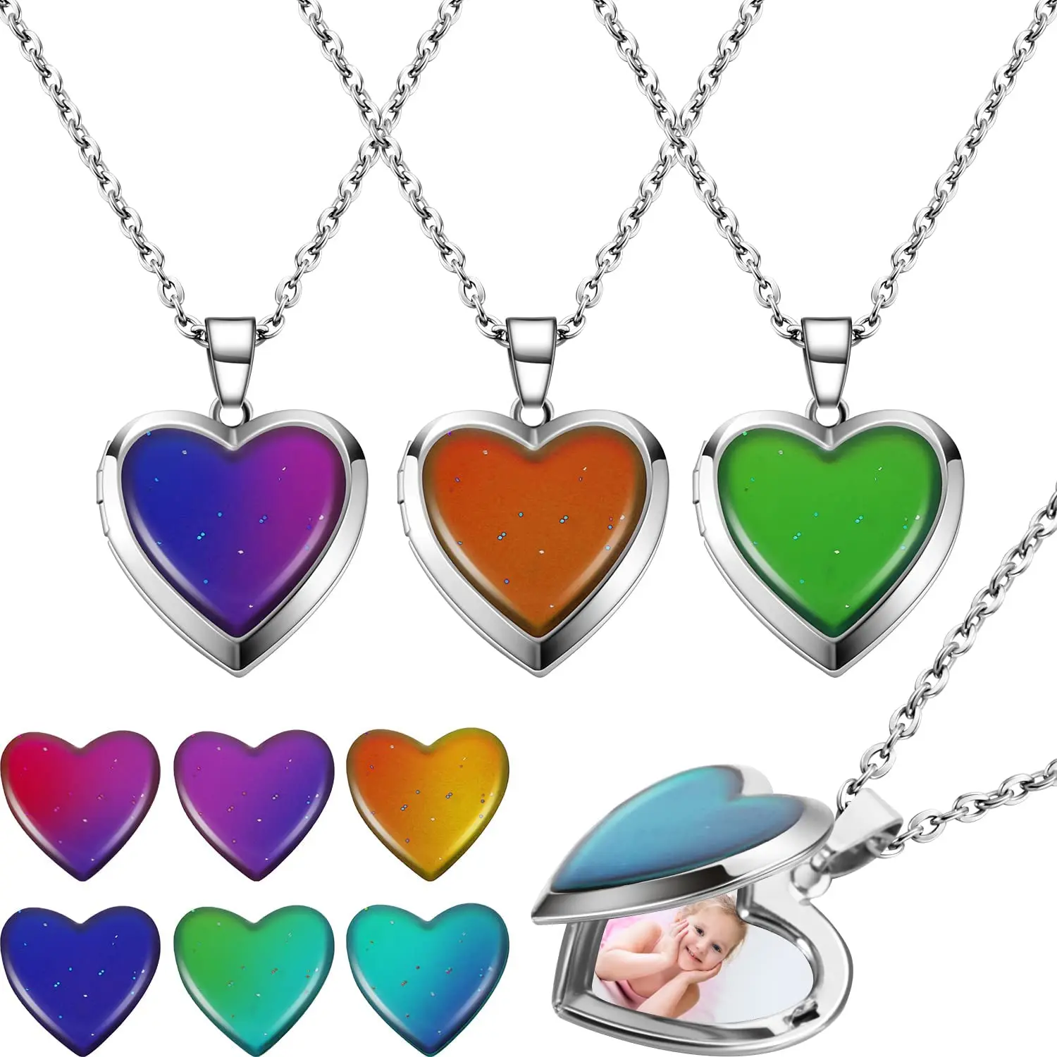 Heart Mood Locket Necklace Color Changing Necklaces Temperature Sensing Necklace Stainless Steel Love Shape Photo Pendant Gift