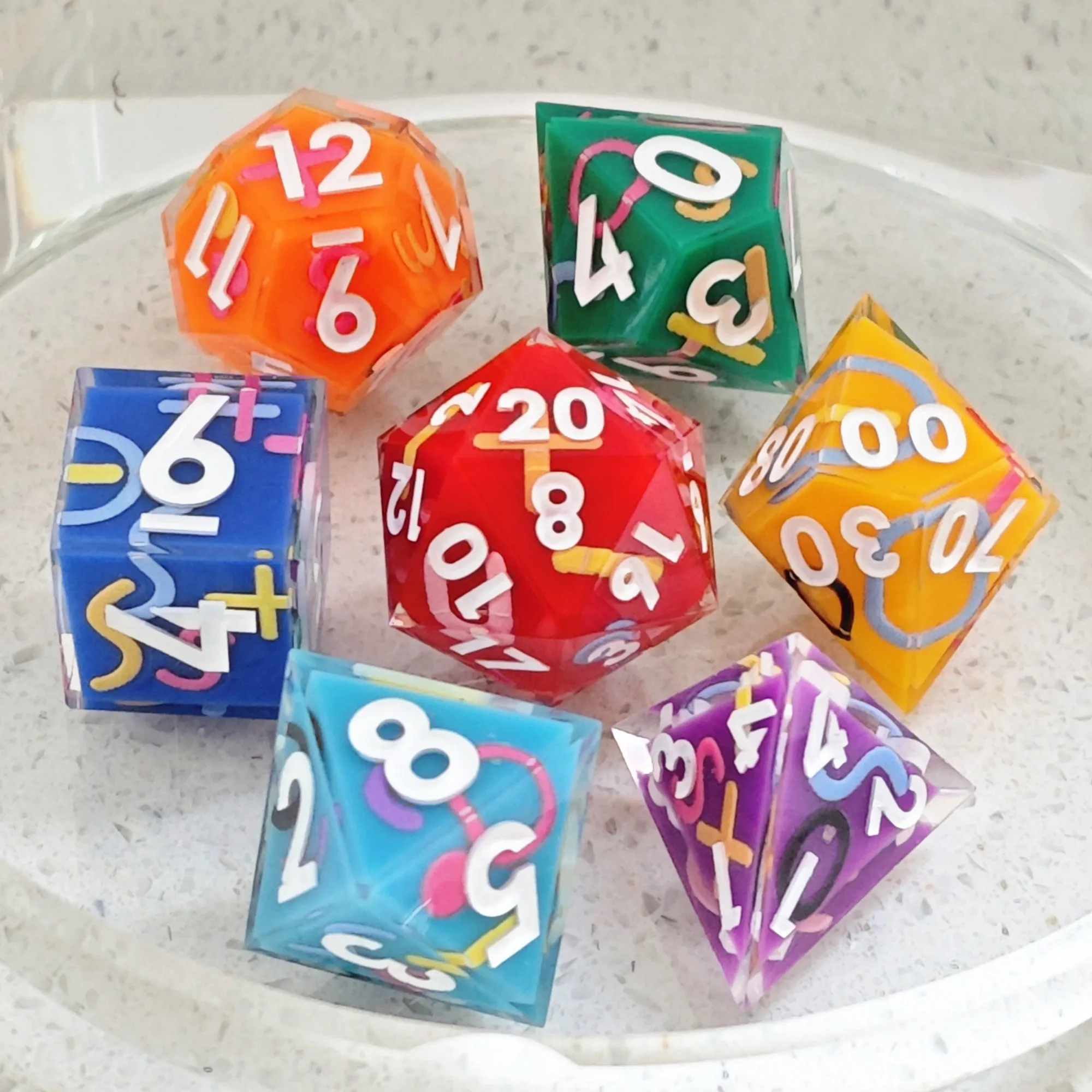 MINI PLANET Blooms Cherry Sticker Dice Set Sharp Polyhedral Resin Dice For TRPG Desktop Games Layered DND Dice Set 7pcs/set