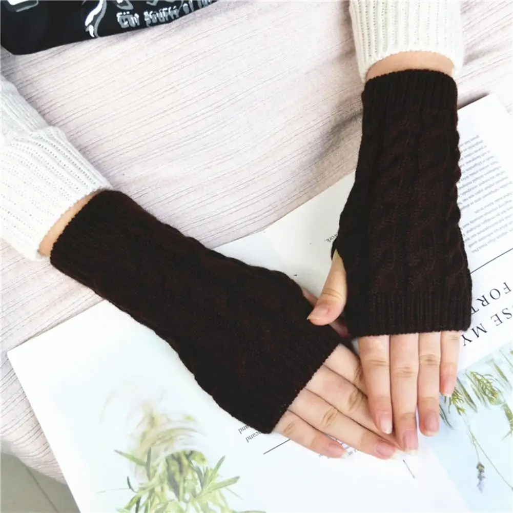 

Half Fingers Mittens Women Winter Gloves Crochet Knitting Mittens Warm Half Fingers Elastic Anti-slip Twist Pattern Unisex Hands