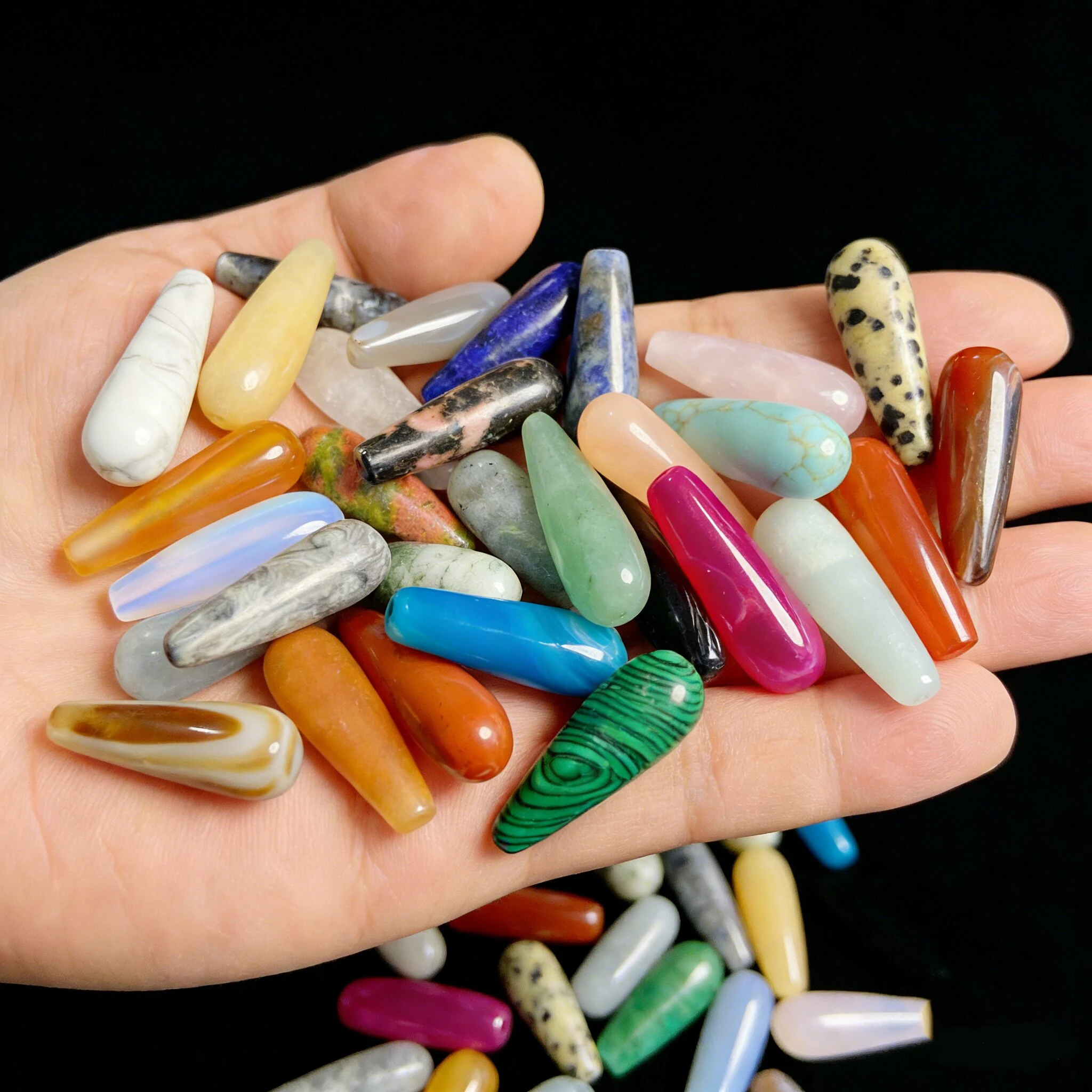 10 x 30 mm wassertropfenförmiger Stein, Naturstein, Lapislazuli, Achat, Quarz, lose Abstandsperlen für die Schmuckherstellung, DIY-Zubehör