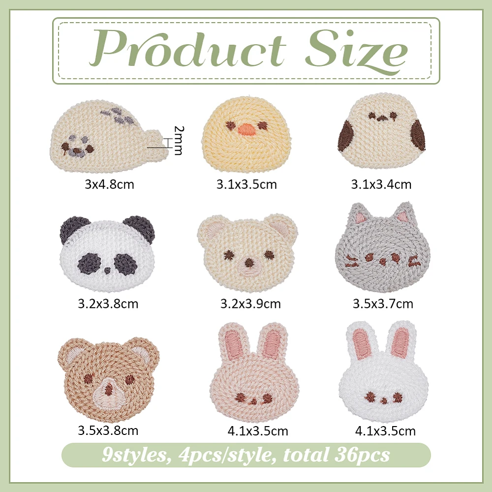 36 PCS Crochet Appliques 9 Style Lovely Animals Sew On Patch Rabbit Bird Seal Small Knitted Animals Designs for DIY Crafts