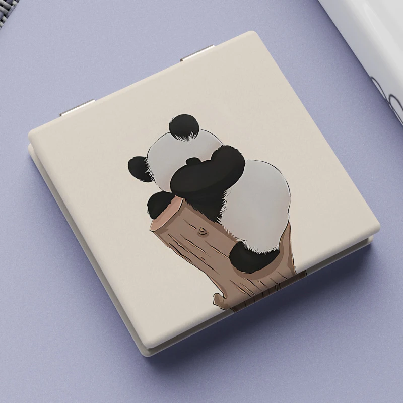 Little Panda-Espejo de maquillaje plegable para niñas adolescentes, bonito dormitorio con peine portátil, espejo de maquillaje pequeño, espejo de transporte