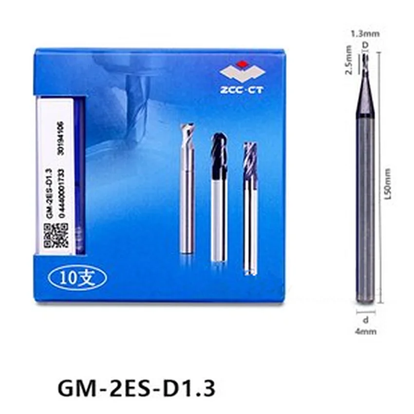 

GM-2ES-D1.3 ZCC.CT GM-2ES Two blade straight handle Small diameter Flat end milling cutter Φ1.3*2.5*50 2T 2 Flutes Flat End Mill