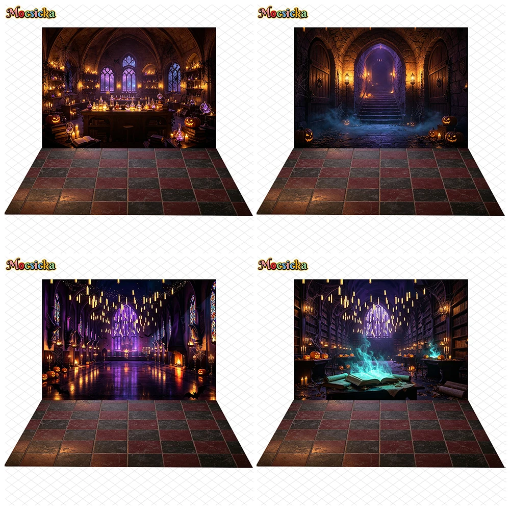 Mocsicka Halloween Decoration Background Gothic Crystal Cave 3D Shooting Party Banner Medieval Magic Castle Photography Backdrop