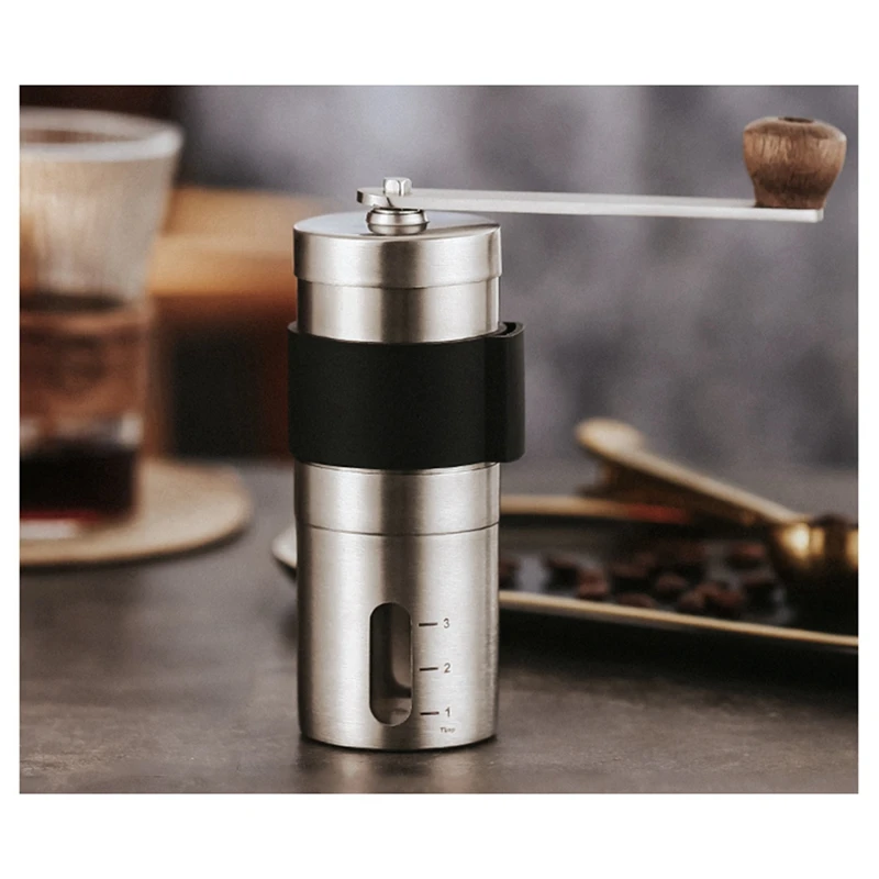 Portable Manual Coffee Grinder - Higher Hardness Conical Ceramic Burrs Stainless Steel Hand With Fine Powder Adjustment