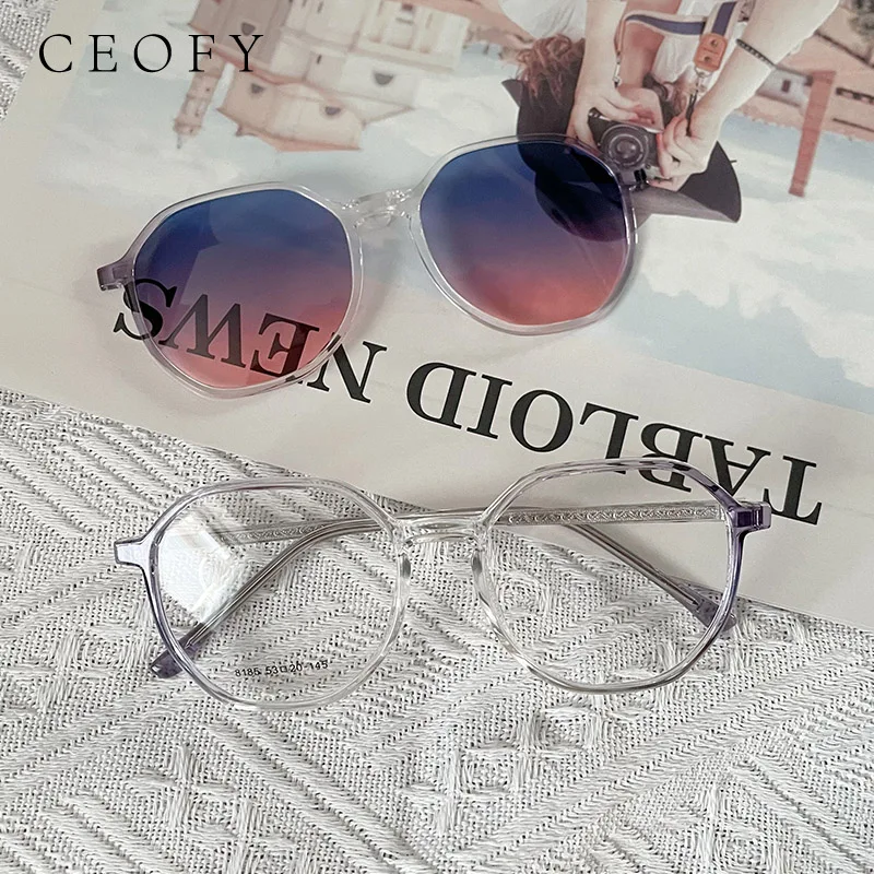 Ceofy Women New Retro Round Myopia Glasses Frame Sun Clip On Prescription Optical Eyelasses Frame Fashion Eyewear For Women