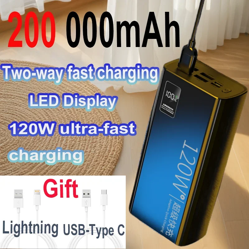 

2024 New Power Bank 120W Super Fast Charging 100% Ultralarge Capacity Super Fast Charging 200,000mAh For Xiaomi Phone Huawei S