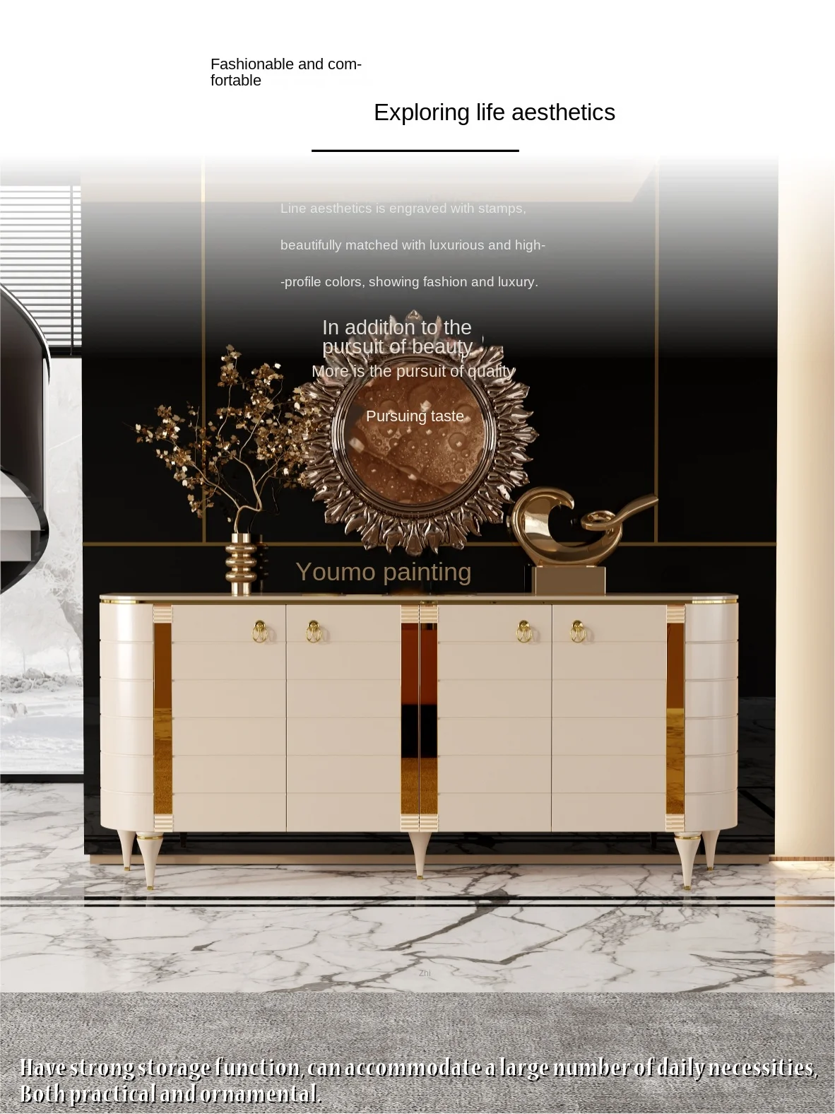 Tqh Modern Style Entrance Cabinet Living Room Partition Entry Door Shoe Cabinet Stone Plate Marble Sideboard Cabinet