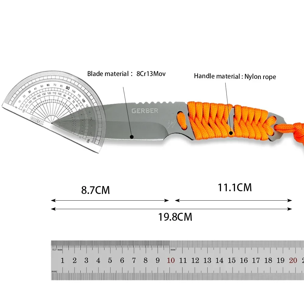 GB Bear Grylls Paracord Fixed Blade Knife 8Cr13Mov Blade Nylon Rope Handles Protable Tactical Knife Safety Rescue Edc Multitool