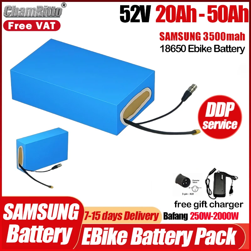 

Аккумулятор Li-ion 52В 2000Вт для электровелосипеда, 30Ач 40Ач, батарея для электровелосипеда 1000Вт, литиевая батарея для электросамоката 750Вт 20Ач 50Ач